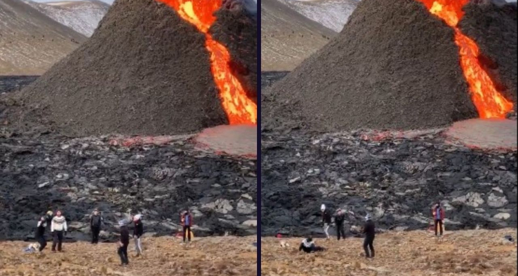 İslandiyada vulkan fonunda voleybol 
