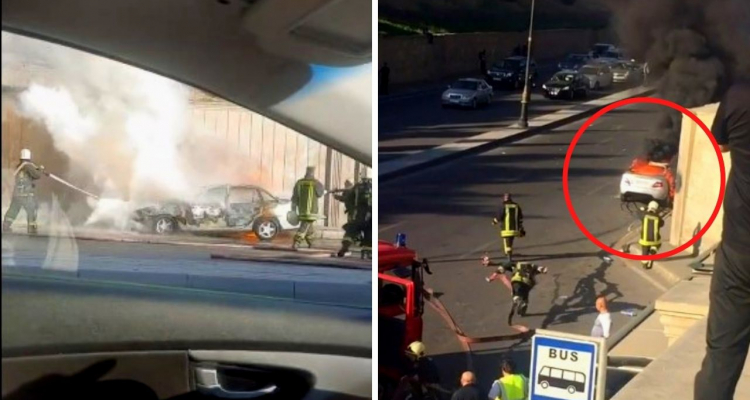 Bakıda avtomobil yandı VİDEO